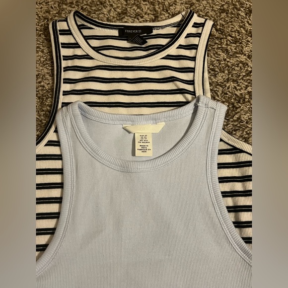 2 in 1. Tank crop tops. Black & white stripper + solid sky blue. 🩵🤍🖤 - Picture 9 of 9